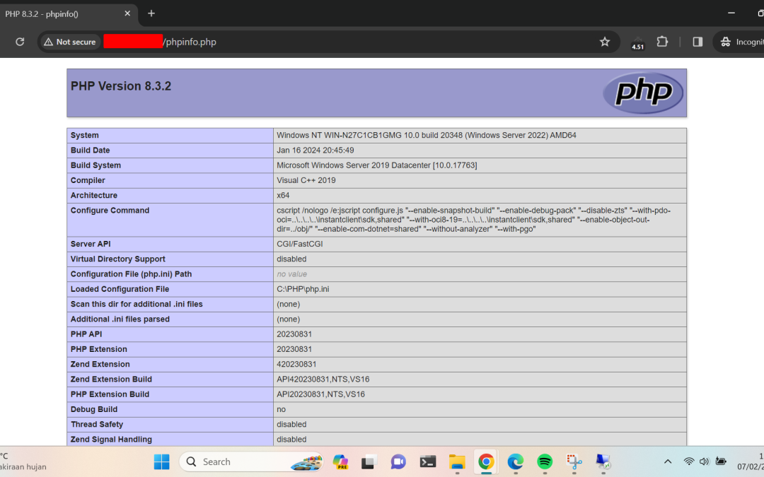 Instal PHP di Windows Server 2022